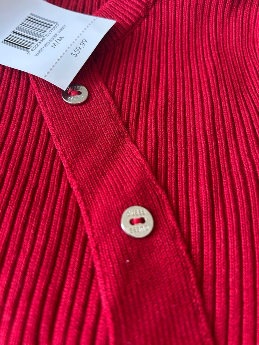 Guess Red Ribbed Button-Detail Sweater - Picture 3 of 4